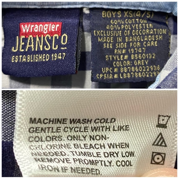 Wrangler Jeans Co, NWOT, Navy gingham plaid long sleeve button down, Size XS 4/5 - Picture 9 of 9